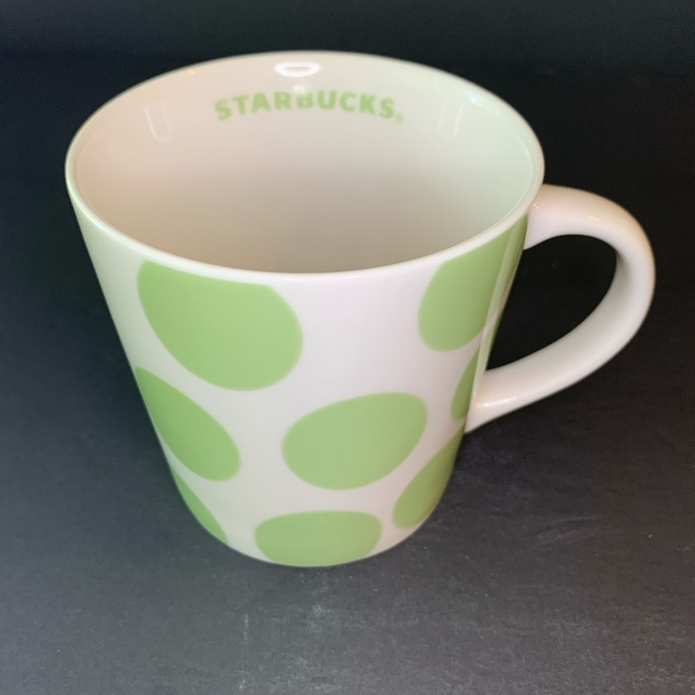 Starbucks Coffee Mug 2005 Green White Polka Dot